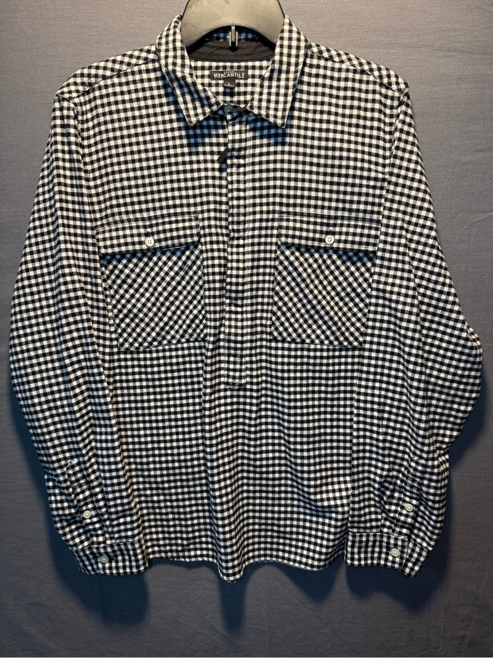 J. Crew Mercantile Black & White Gingham Half Zip-Up Shirt. Size Large